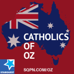 Catholics of Oz logo - australian flag over shape of country